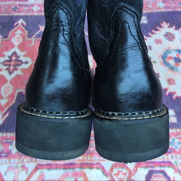 Ariat Black Leather Boots with Purple Stitching - Picture 10 of 16